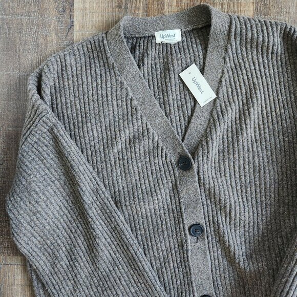 UpWest NWT Size M Comfy Cropped Ribbed Cardigan & Sweater Pant Set Brown Heather - Picture 3 of 15